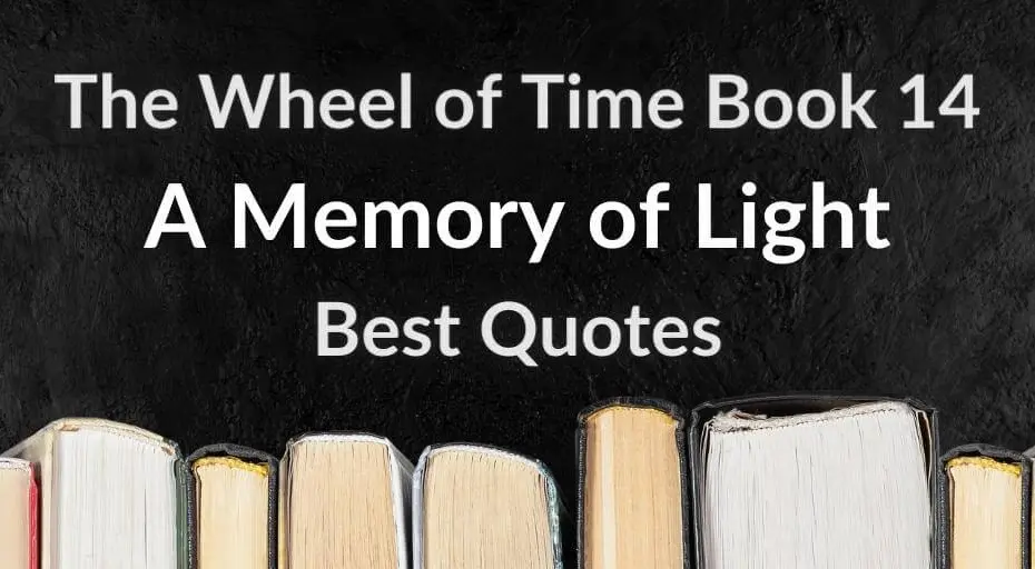 Books on a black stone background with white typography introducing the “Best Quotes from A Memory of Light” post.