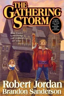 The Gathering Storm hardcover, October 2009 edition from Tor Books. The cover has Rand and Aviendha outside a manor house.