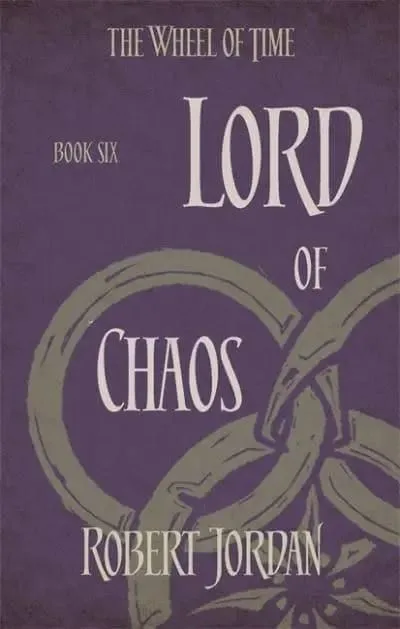 Lord of Chaos paperback, Orbit's 2014 edition. The cover has the snake-wheel symbol on a purple background.
