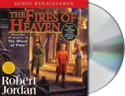 The Fires of Heaven Audio CD read by Kate Reading & Michael Kramer. The sleeve has Rand, Mat, and Aviendha in Caemlyn.