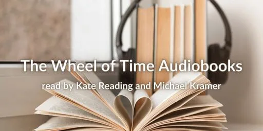 Open book with pages turned into a heart shape and headphones fitted to a row of books. Link to "The Wheel of Time Audiobooks" post.