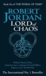 Lord of Chaos paperback. Orbit's 1995 edition. The cover has a blue snake-wheel symbol on a black background.