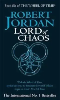 Lord of Chaos paperback. Orbit's 1995 edition. The cover has a blue snake-wheel symbol on a black background.