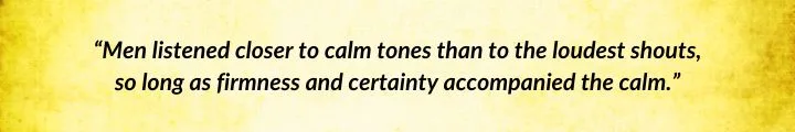 A yellow parchment with a Lan Mandragoran quote from New Spring begins: “Men listened closer to calm tones...”