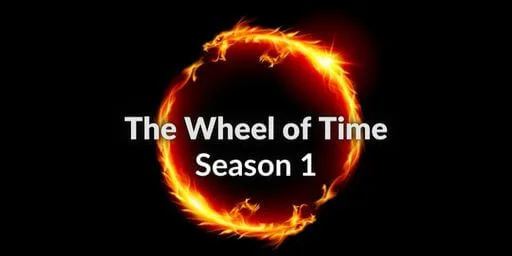 Link to The Wheel of Time Season 1 hub page. Fire dragons biting at each other’s tails on a black background.