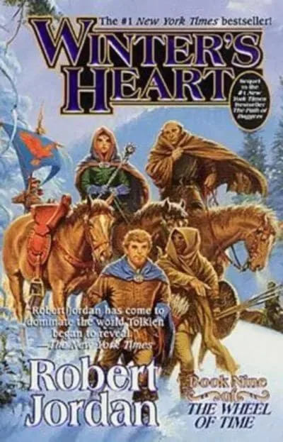 Winter’s Heart paperback, January 2002 mass-market edition from Tor Books. The cover has Perrin Aybara leading his companions through the snow.
