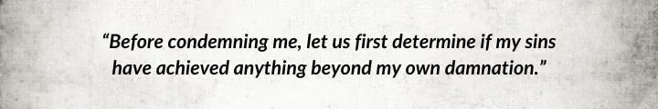 A gray parchment with a Rand al’Thor quote from The Gathering Storm begins: “Before condemning me...”