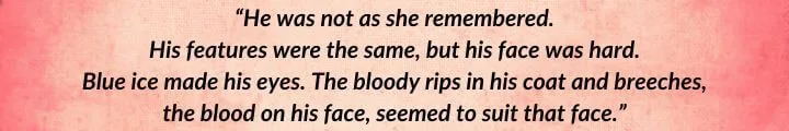 A red parchment with a Nynaeve al’Meara quote from The Fires of Heaven begins: “He was not as she remembered…”