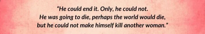 A red parchment with a Rand al’Thor quote from The Fires of Heaven begins: “He could end it. Only, he could not…”