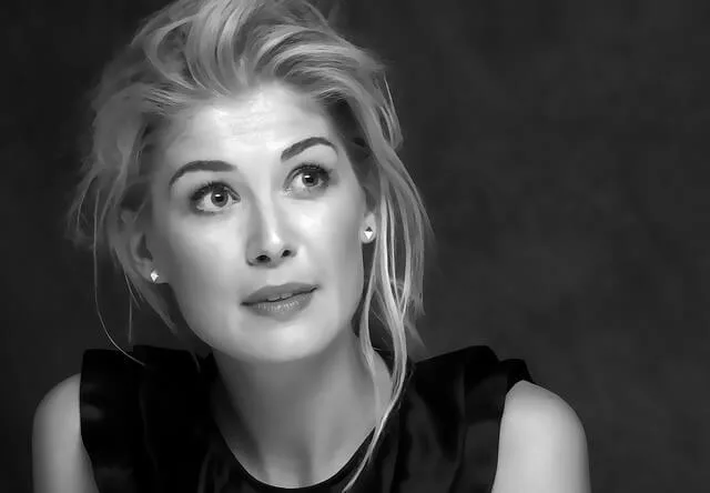 Headshot of actor and narrator, Rosamund Pike.