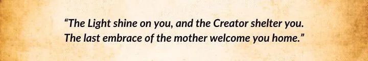 A brown parchment with an Ingtar Shinowa quote from The Great Hunt begins: “The Light shine on you, and the Creator shelter you…”
