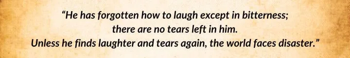 A brown parchment with a Cadsuane Melaidhrin quote from The Path of Daggers begins: “He has forgotten how to laugh except in bitterness...”