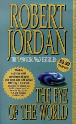 The Eye of the World paperback, September 2000 mass-market edition from Tor Books. The cover features Moiraine’s blue gemstone.